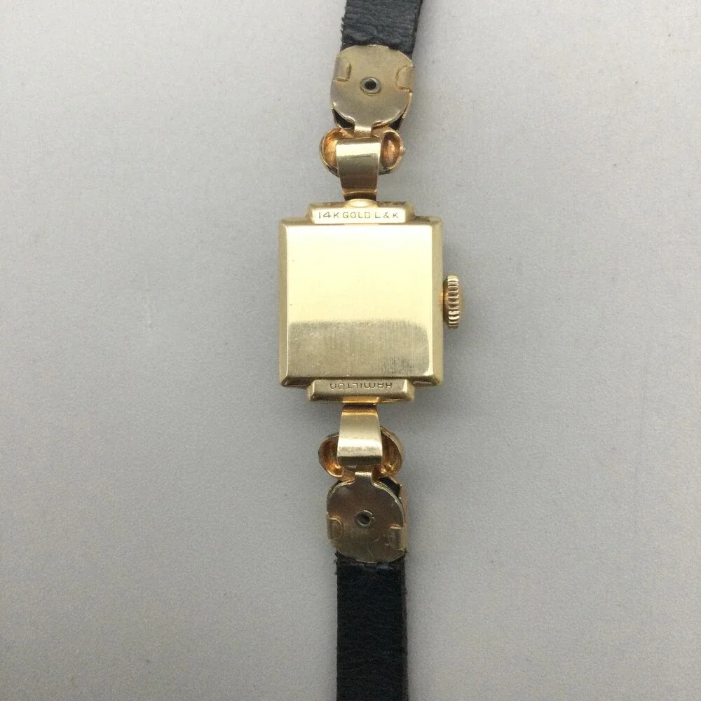 Vintage Hamilton Womens Watch 14mm 14K Gold Manual Wind Leather Band